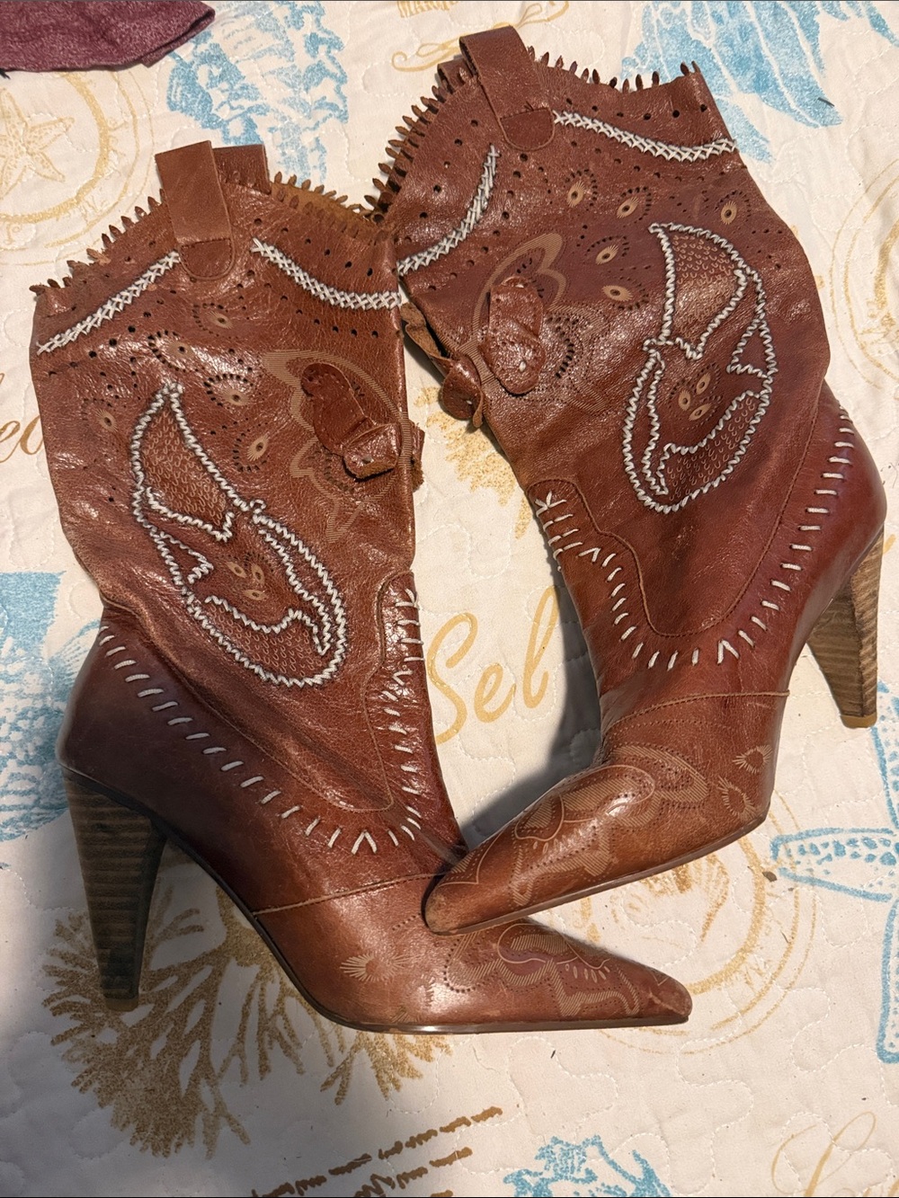 Brown Western Leather Ankle Boots - Women's Stylish Cowboy Booties